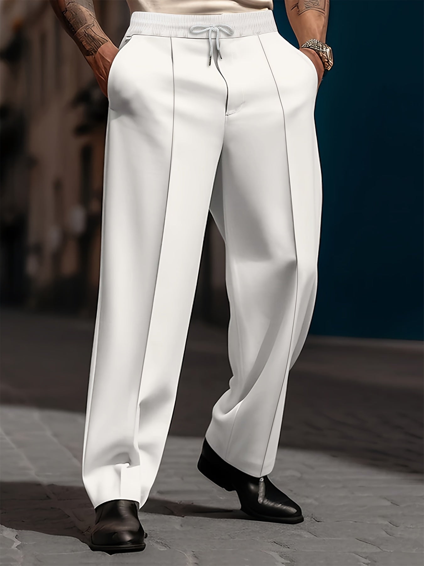Men's Pleated Wide Leg Trousers | Drawstring Waist