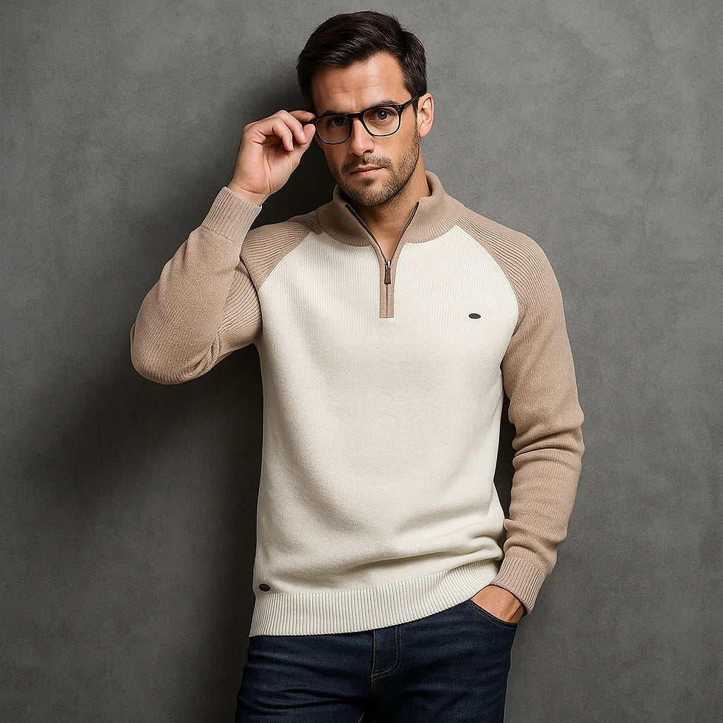 Men's Colour Block Quarter Zip Jumper | Raglan Sleeve