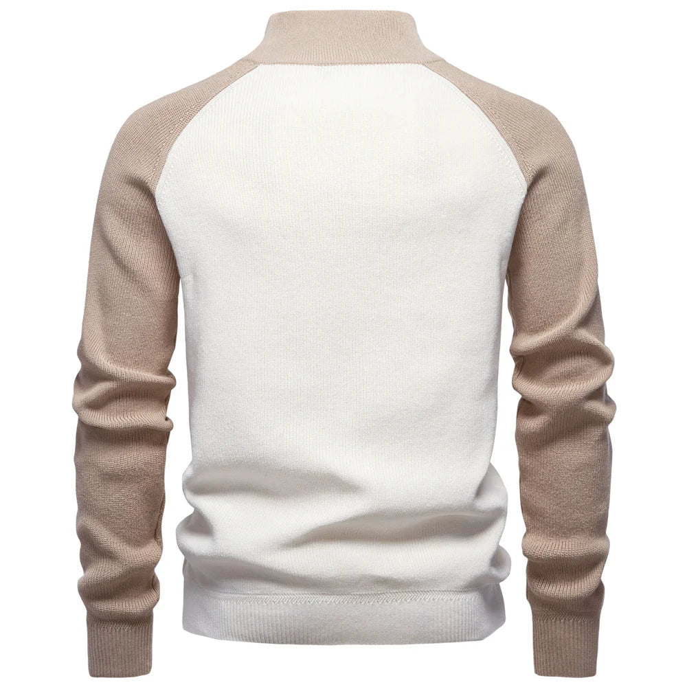Men's Quarter-Zip Ribbed Jumper | Contrast Raglan Sleeves