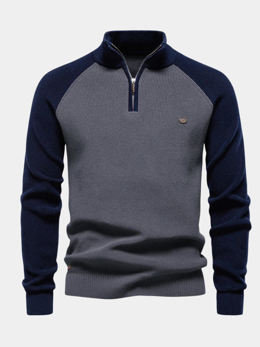 Men's Quarter-Zip Ribbed Jumper | Contrast Raglan Sleeves