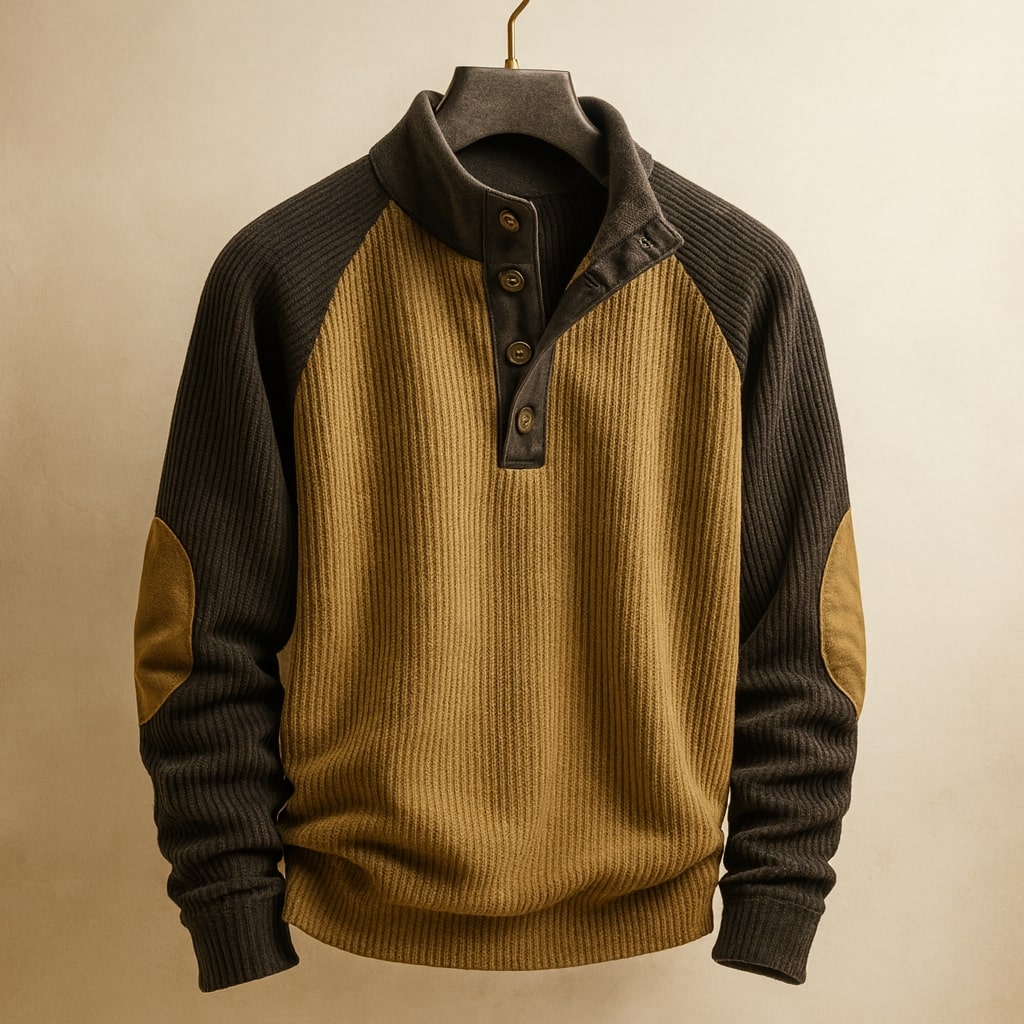 Men's Ribbed Button Neck Jumper | Long Sleeve
