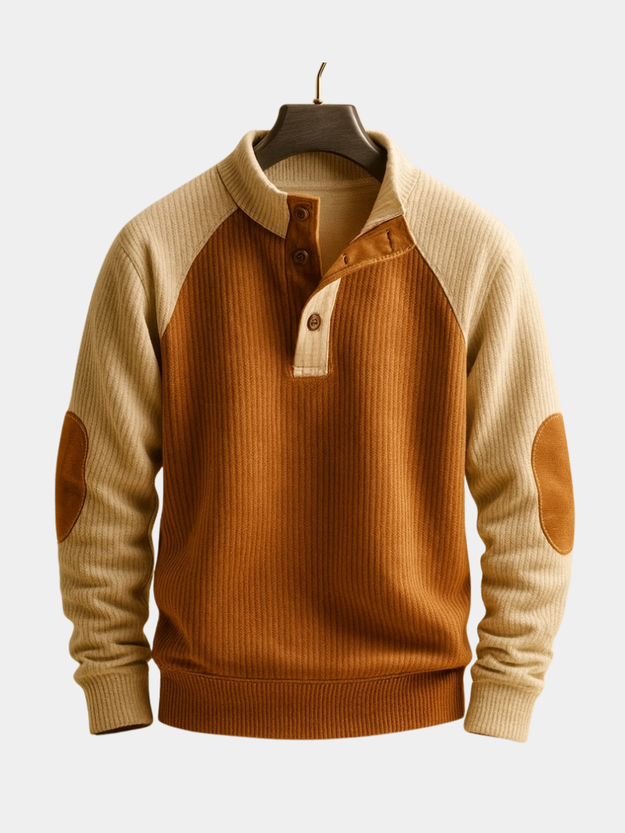 Men's Ribbed Button Neck Jumper | Long Sleeve