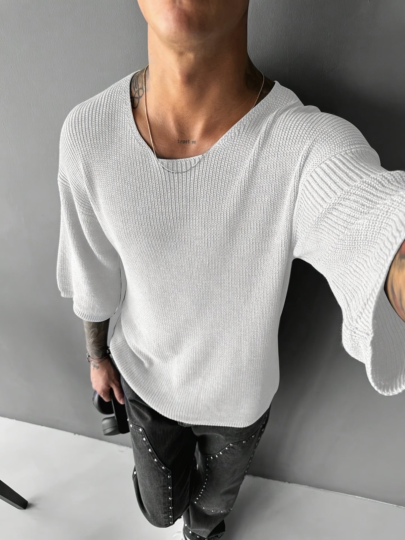 Men's Knitted Crew Neck Jumper | Short Sleeve