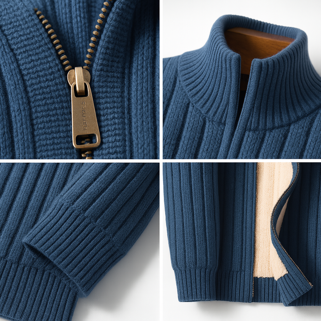 Men's Ribbed Funnel Neck Cardigan | Zip Up