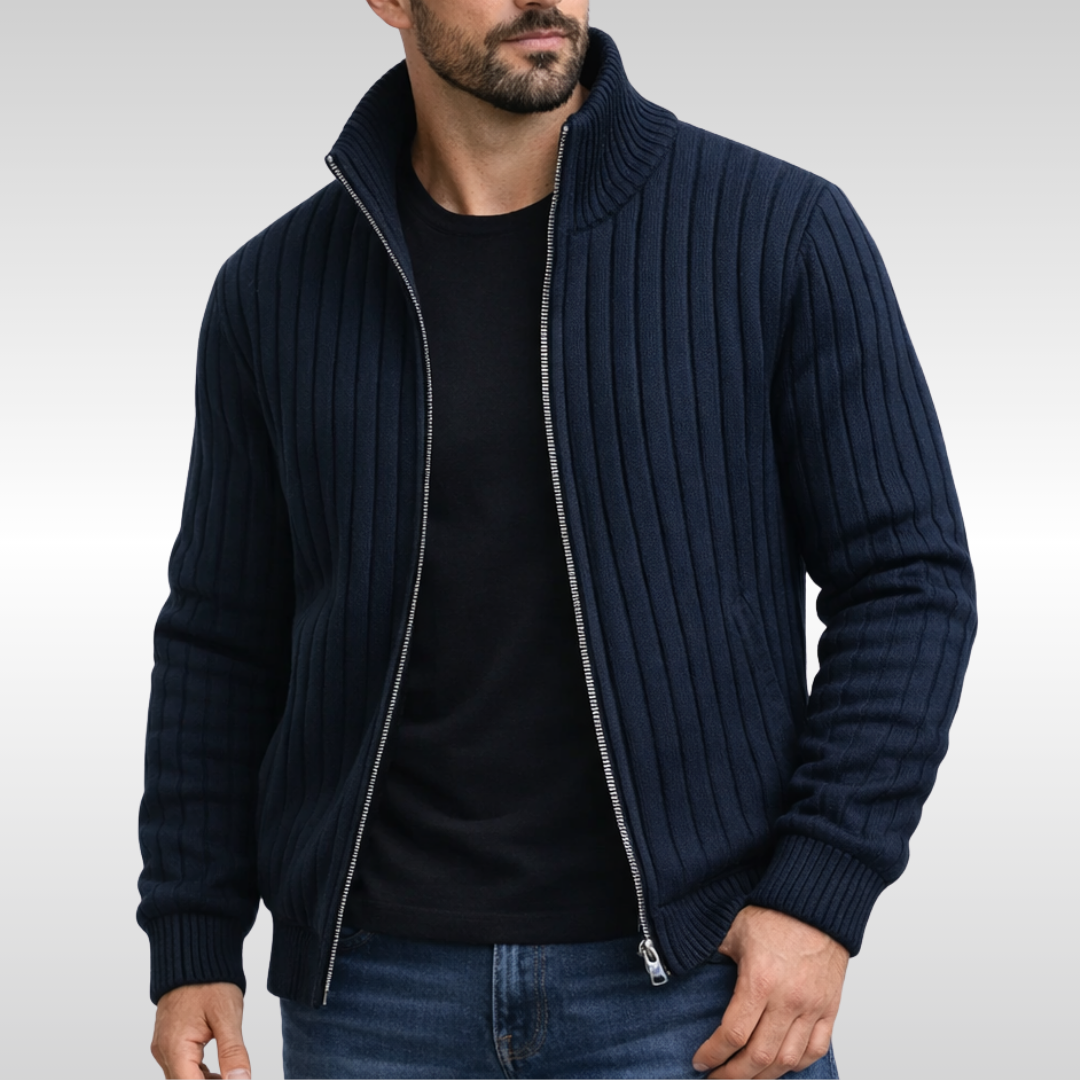 Men's Ribbed Funnel Neck Cardigan | Zip Up