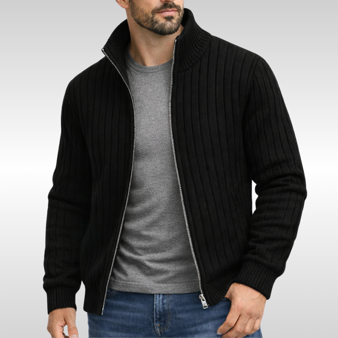 Men's Ribbed Funnel Neck Cardigan | Zip Up