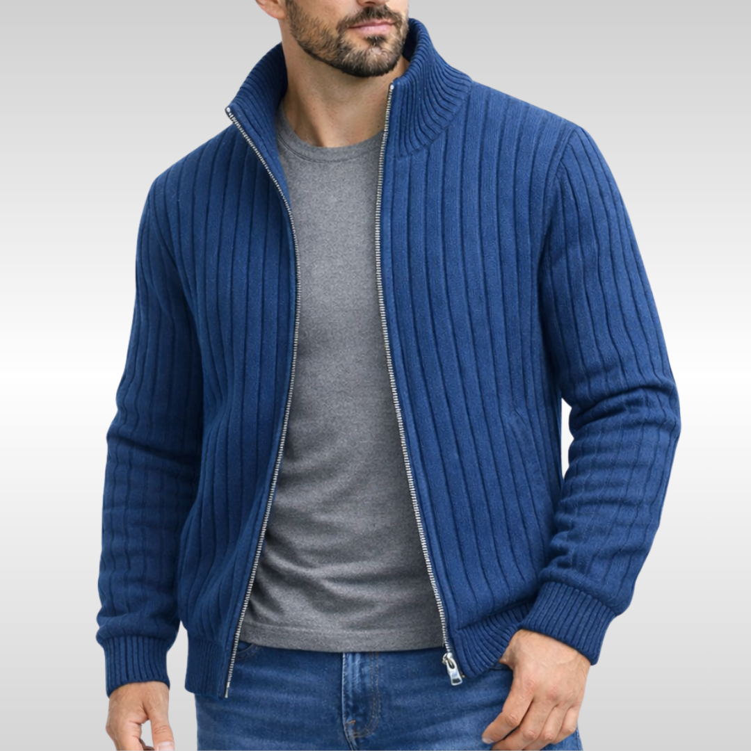 Men's Ribbed Funnel Neck Cardigan | Zip Up