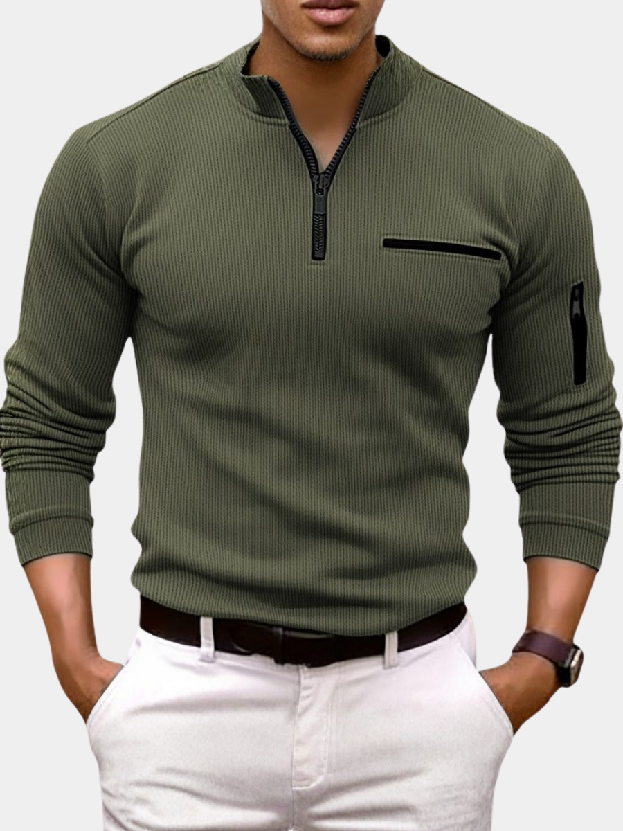 Men's Ribbed Funnel Neck Polo Jumper | Quarter Zip