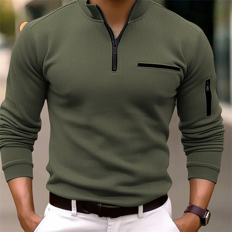 Men's Ribbed Funnel Neck Polo Jumper | Quarter Zip