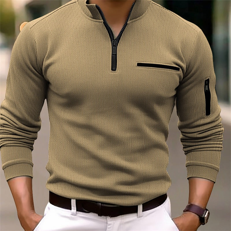 Men's Ribbed Funnel Neck Polo Jumper | Quarter Zip