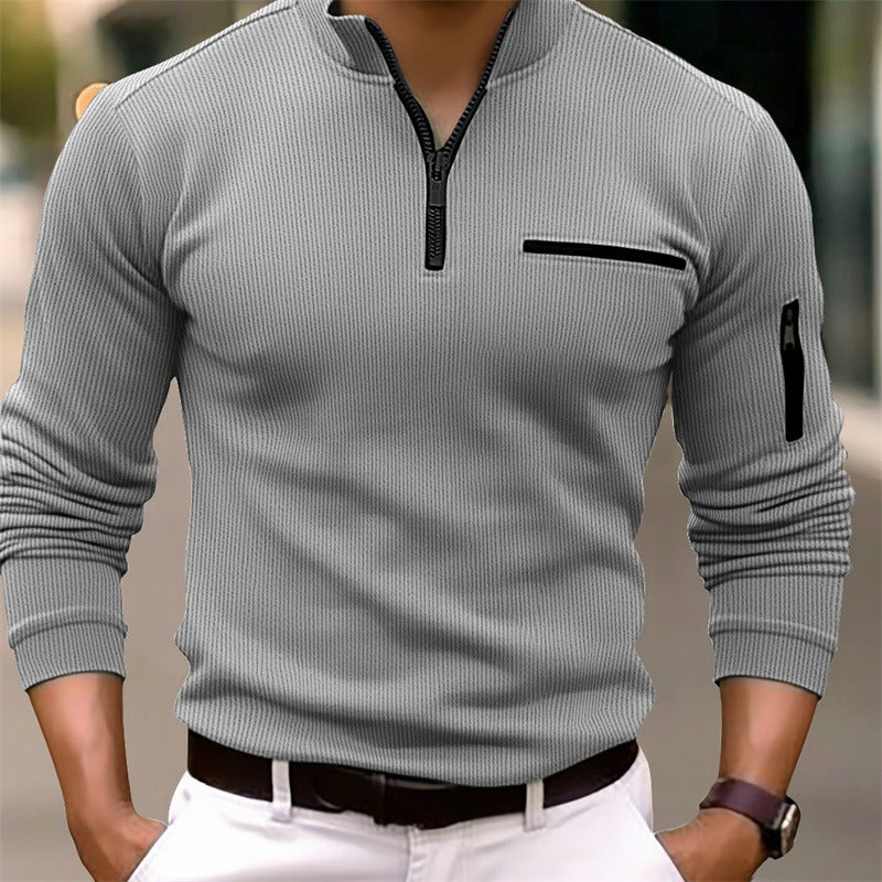 Men's Ribbed Funnel Neck Polo Jumper | Quarter Zip