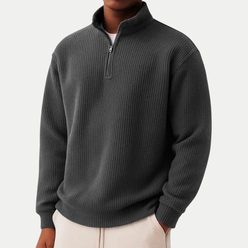Men's Waffle Quarter Zip Sweatshirt Jumper | Funnel Neck
