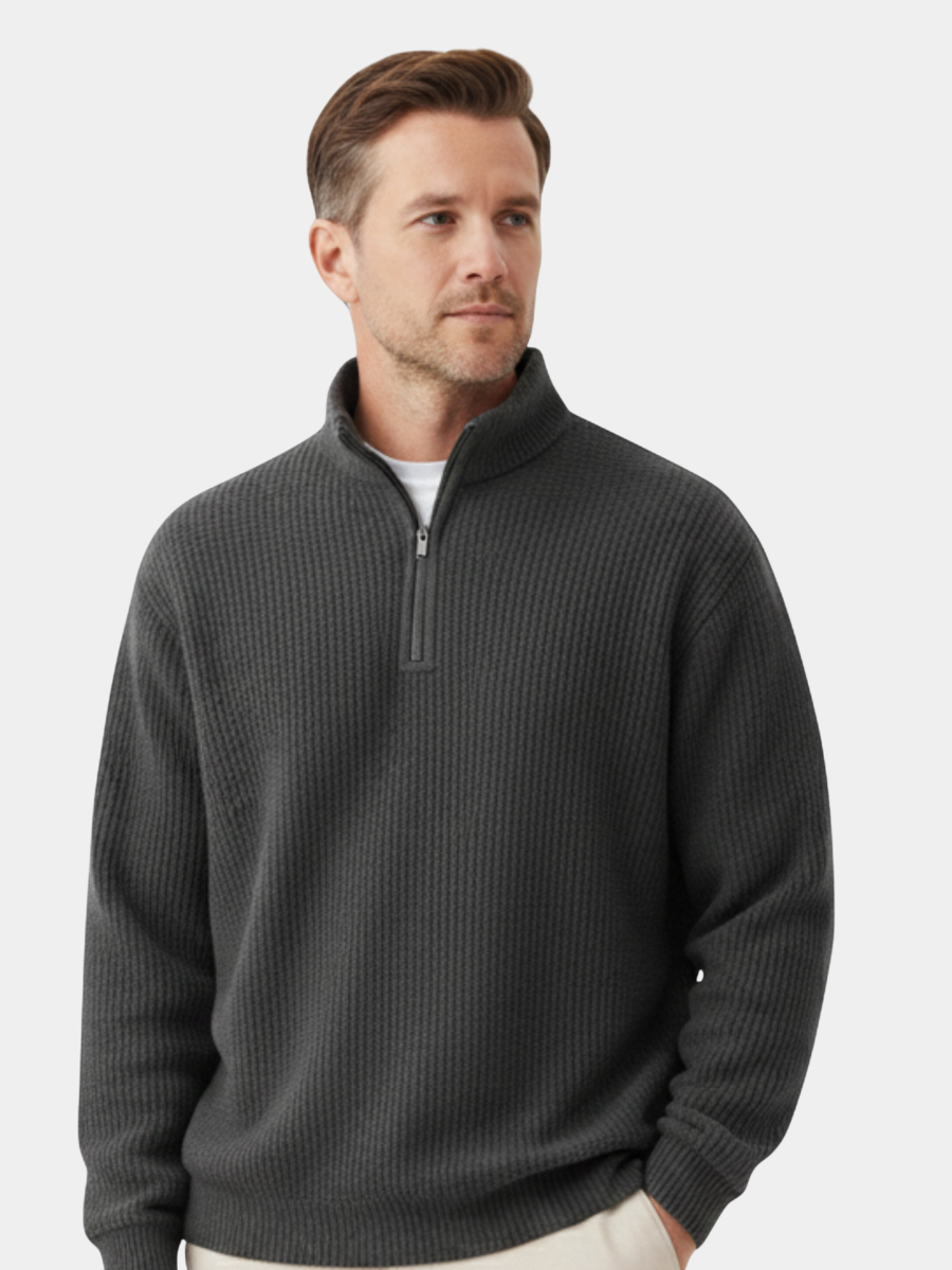 Men's Waffle Quarter Zip Sweatshirt Jumper | Funnel Neck