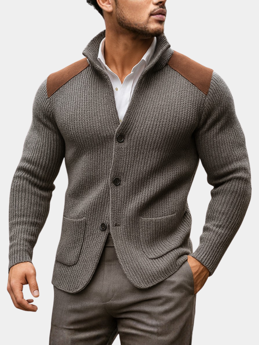 Men's Ribbed Knit Cardigan | Funnel Neck