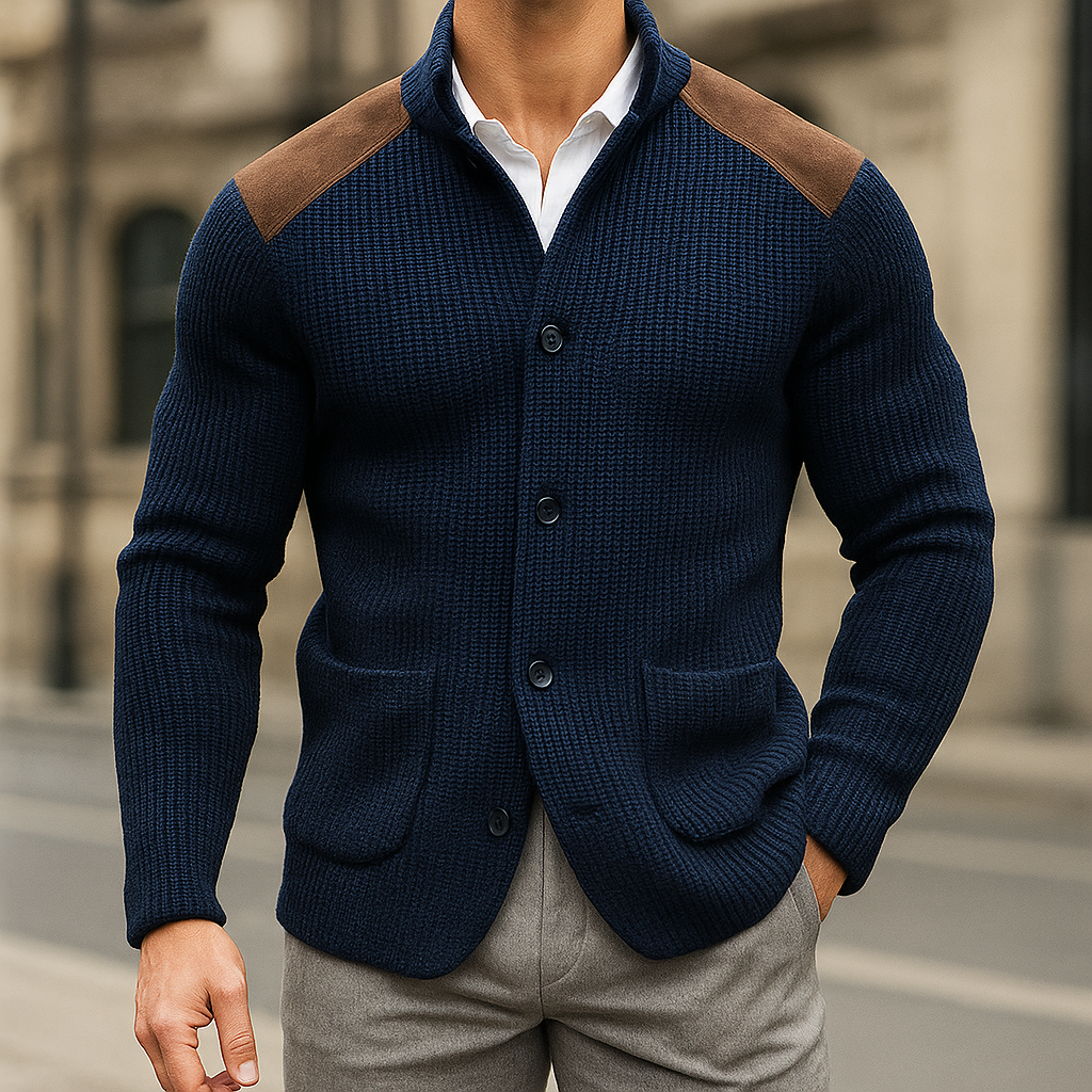 Men's Ribbed Knit Cardigan | Funnel Neck