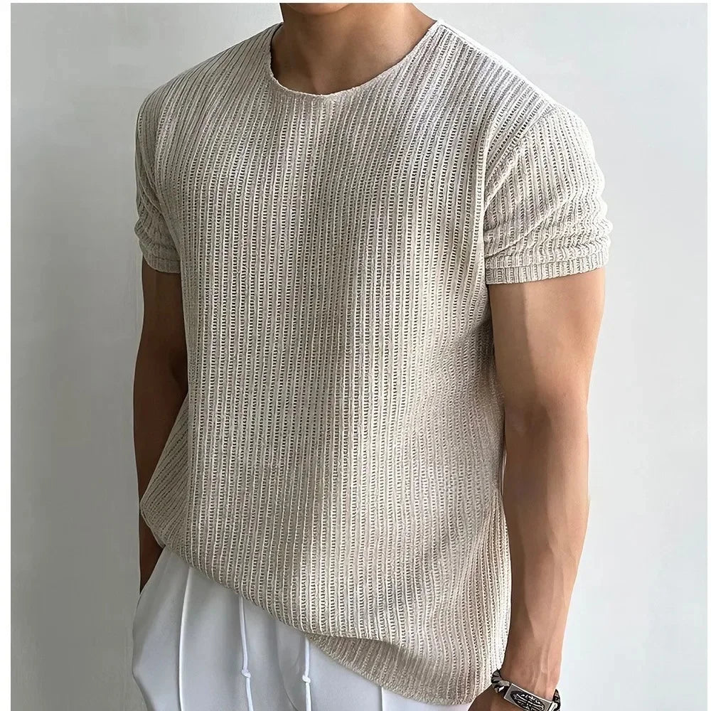 Men's Ribbed Crew Neck T- T-Shirt | Short Sleeve