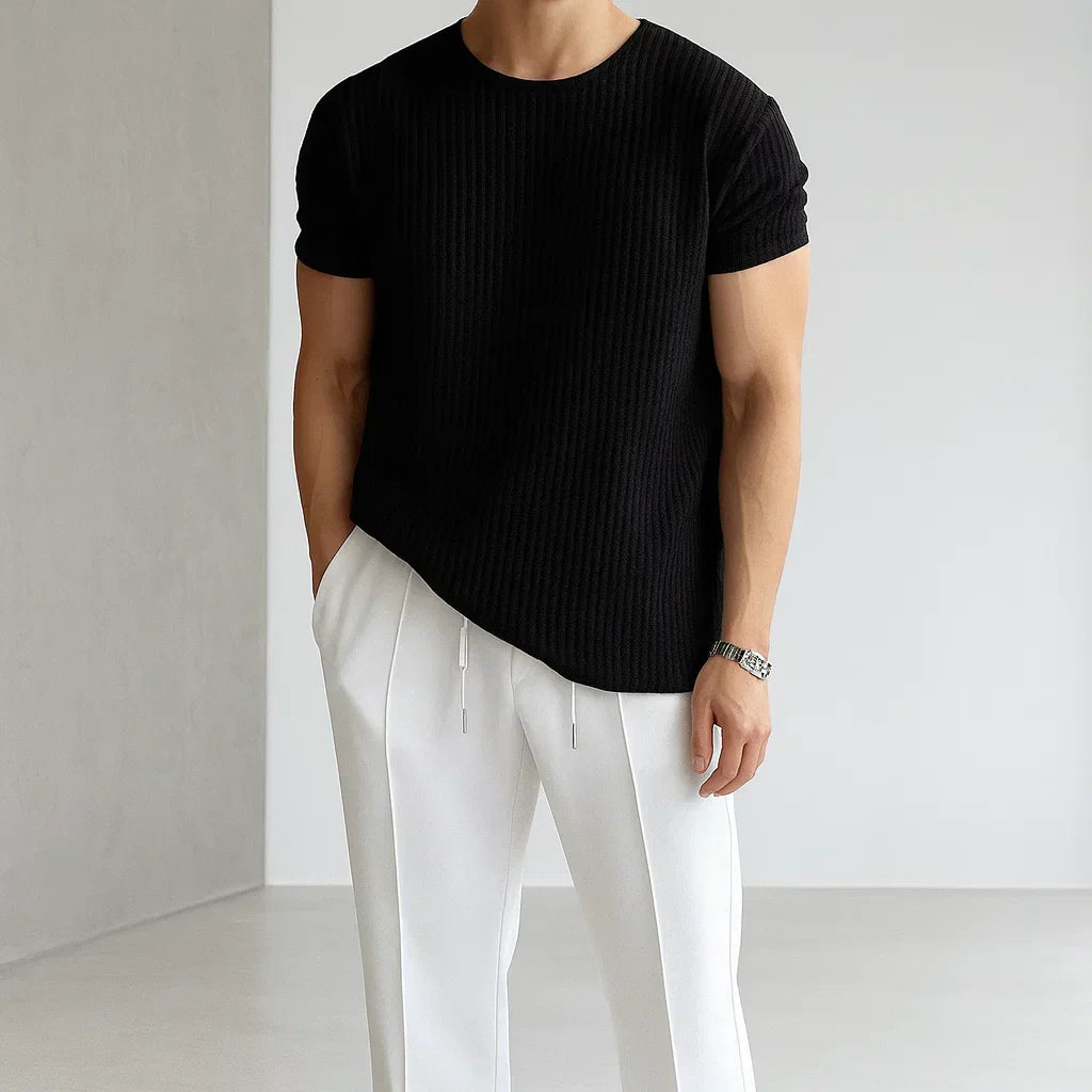 Men's Ribbed Crew Neck T- T-Shirt | Short Sleeve