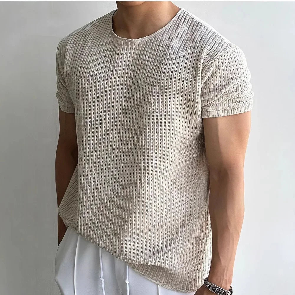 Men's Ribbed Crew Neck T- T-Shirt | Short Sleeve