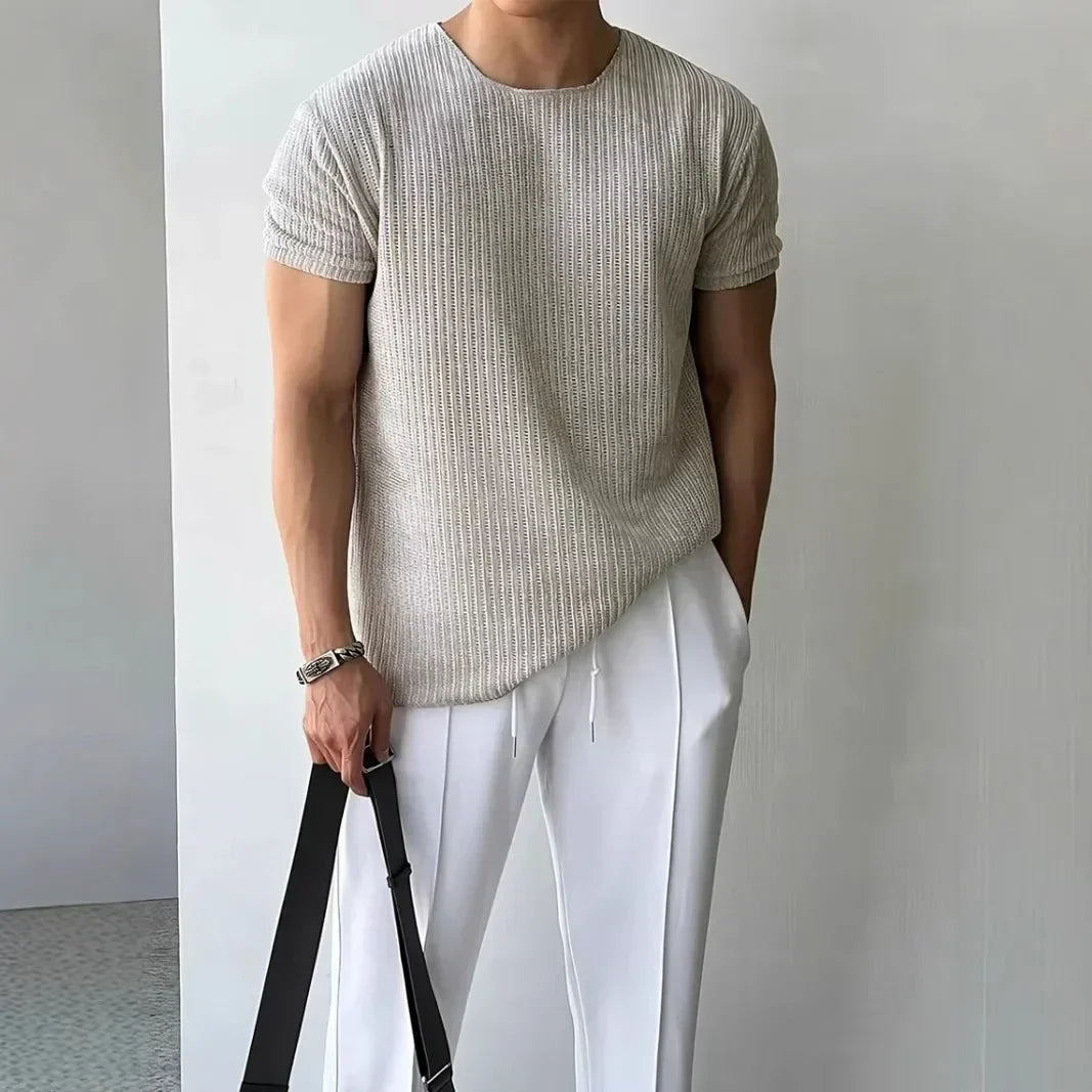 Men's Ribbed Crew Neck T- T-Shirt | Short Sleeve