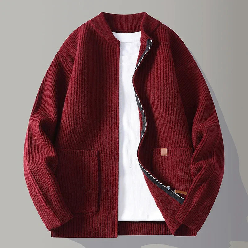 Men's Ribbed Knit Cardigan Jacket | Zip Up