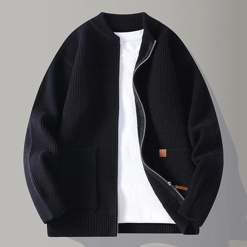 Men's Ribbed Knit Cardigan Jacket | Zip Up