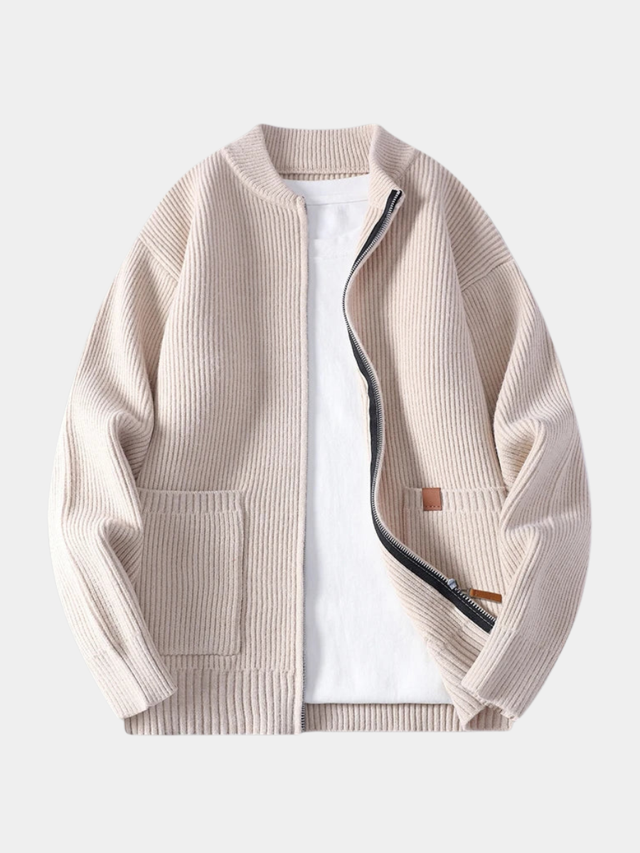 Men's Ribbed Knit Cardigan Jacket | Zip Up