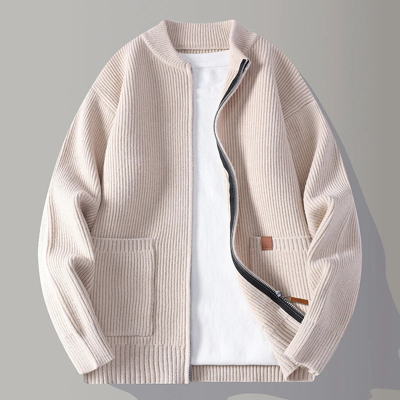 Men's Ribbed Knit Cardigan Jacket | Zip Up
