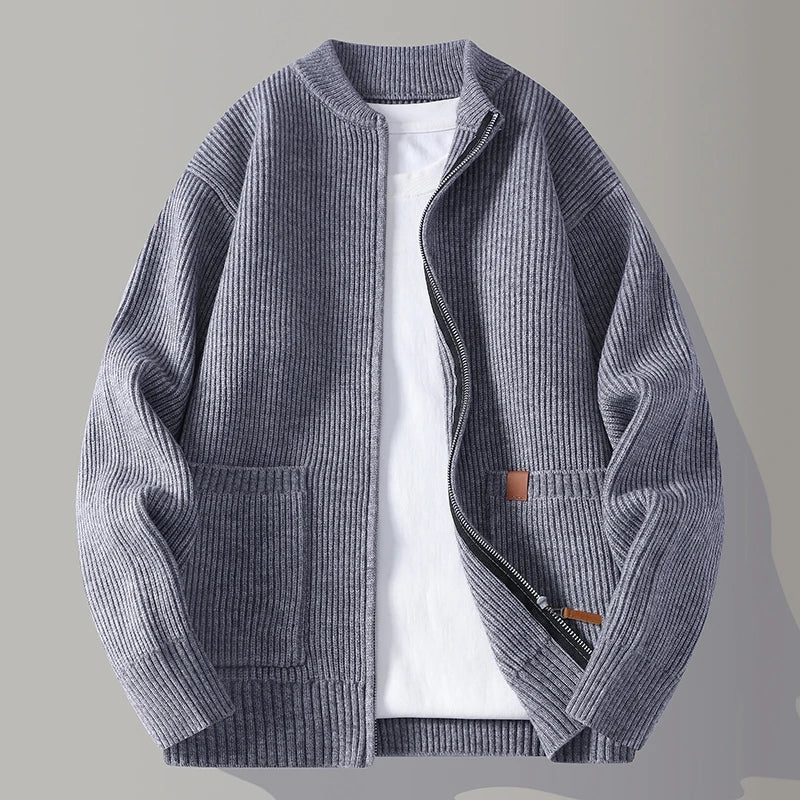 Men's Ribbed Knit Cardigan Jacket | Zip Up