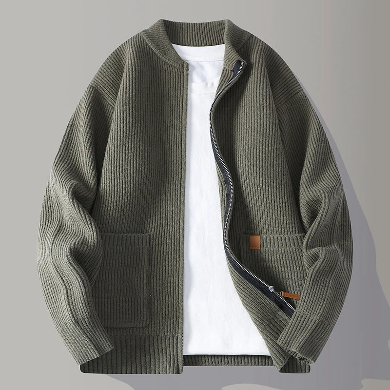 Men's Ribbed Knit Cardigan Jacket | Zip Up