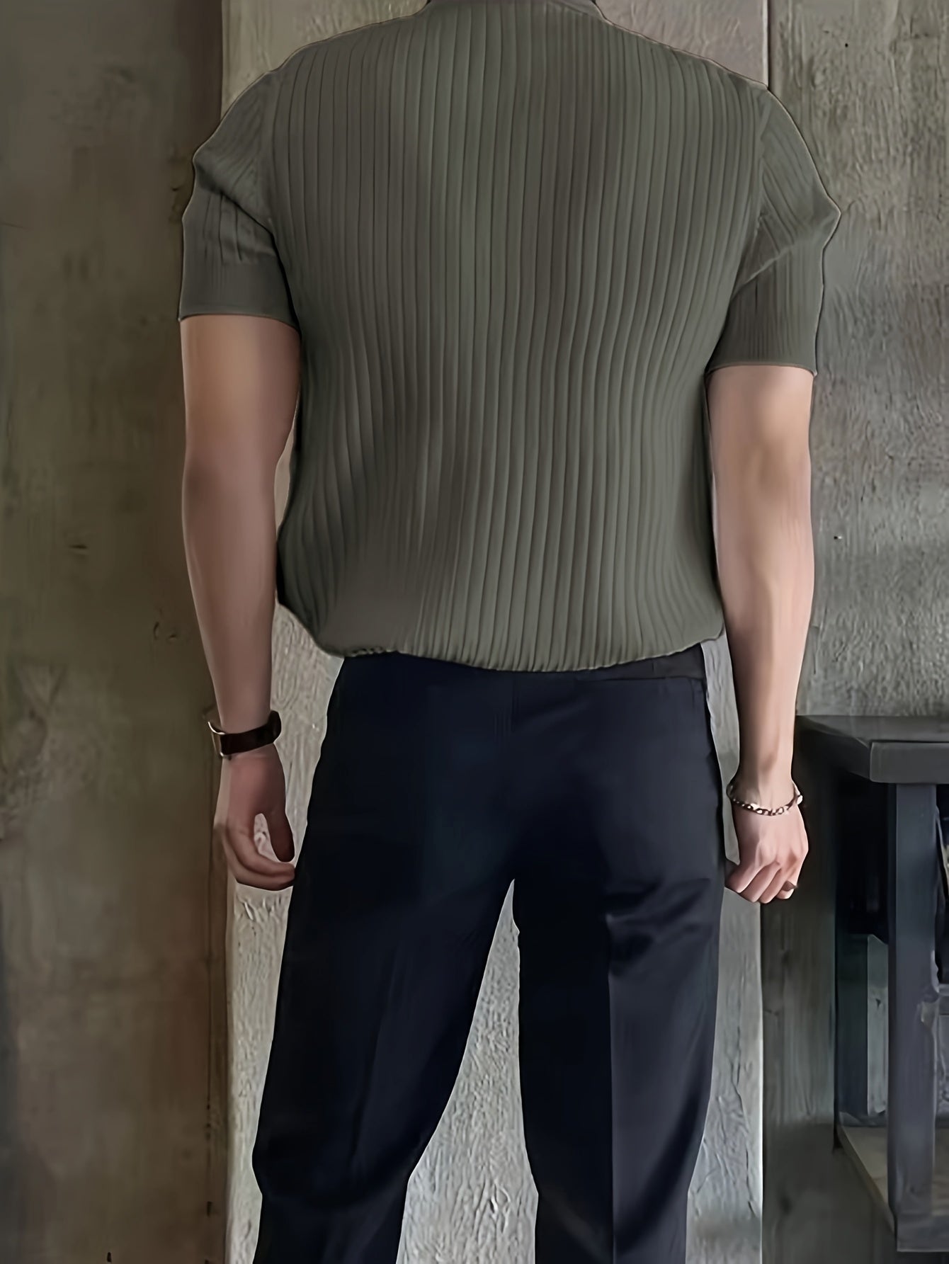 Men's Ribbed Knit Polo Shirt | Buttonless Johnny Collar