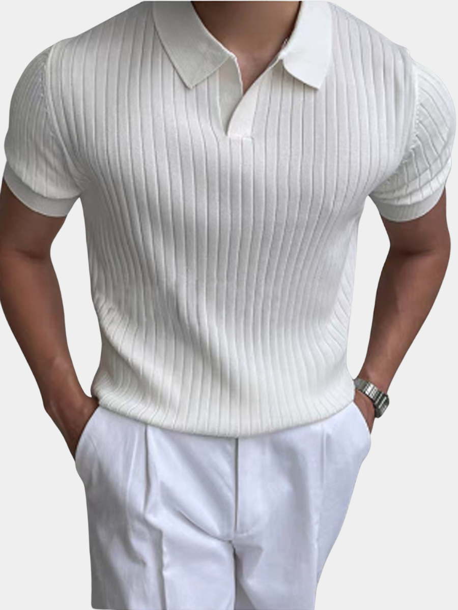 Men's Ribbed Knit Polo Shirt | Buttonless Johnny Collar