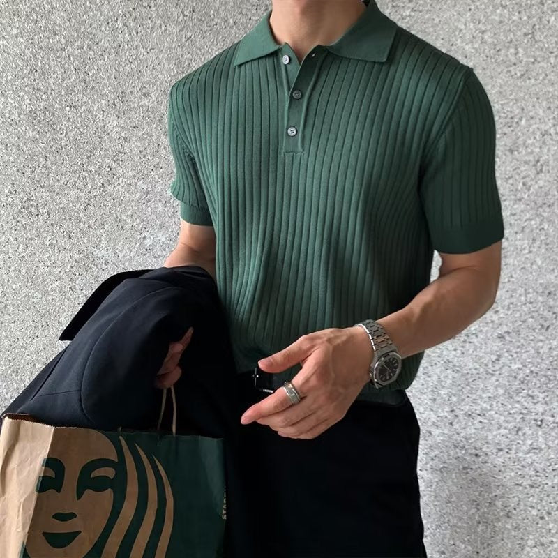 Men's Ribbed Knitted Polo | Short Sleeve
