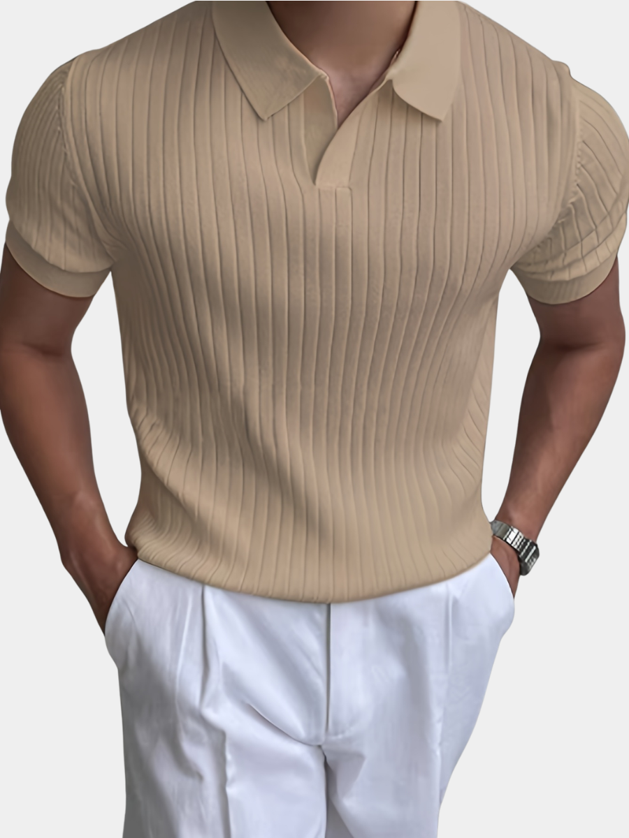 Men's Ribbed Slim Fit Polo Shirt | Short Sleeve