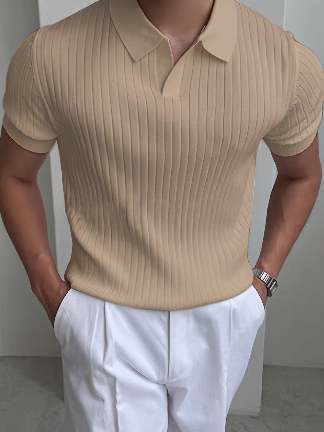 Men's Ribbed Slim Fit Polo Shirt | Short Sleeve