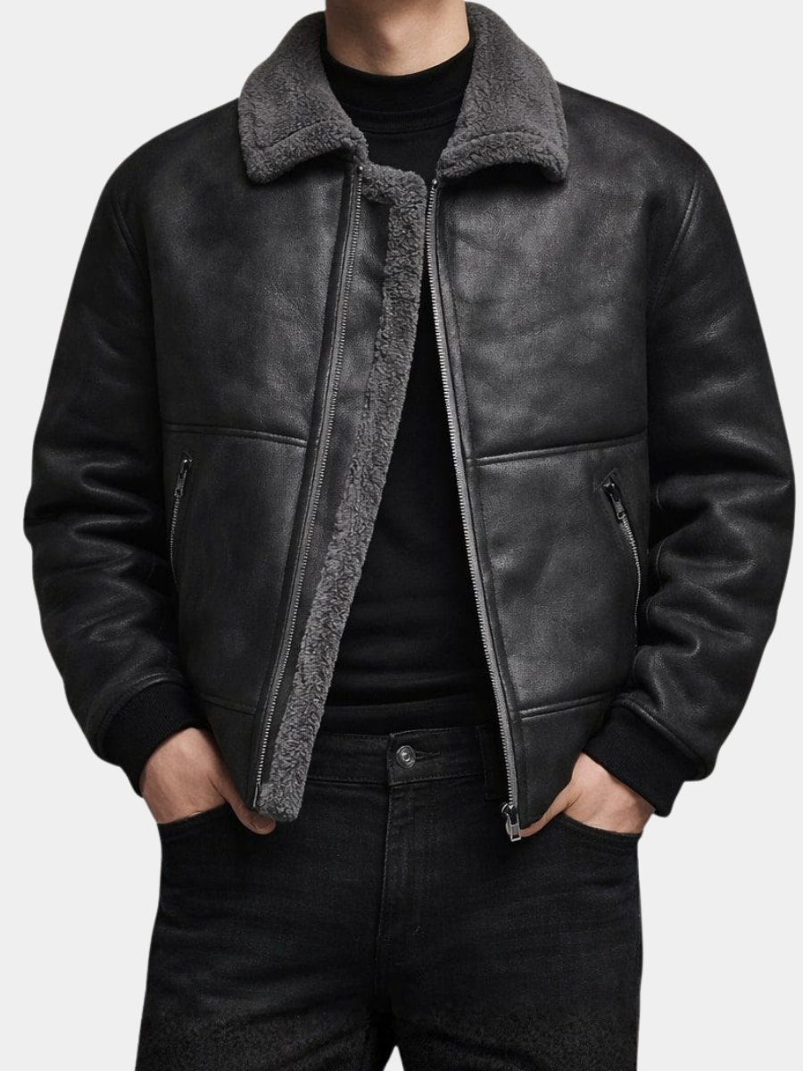 Men's Hooded Shearling Bomber | Zip Up