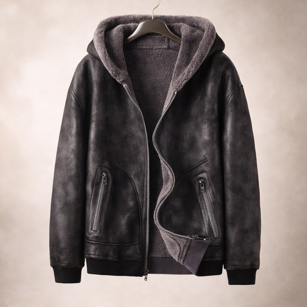Men's Hooded Shearling Bomber | Zip Up