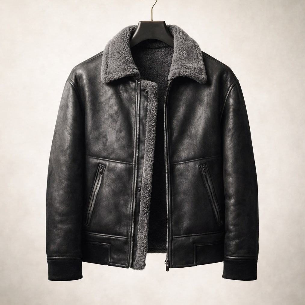 Men's Hooded Shearling Bomber | Zip Up