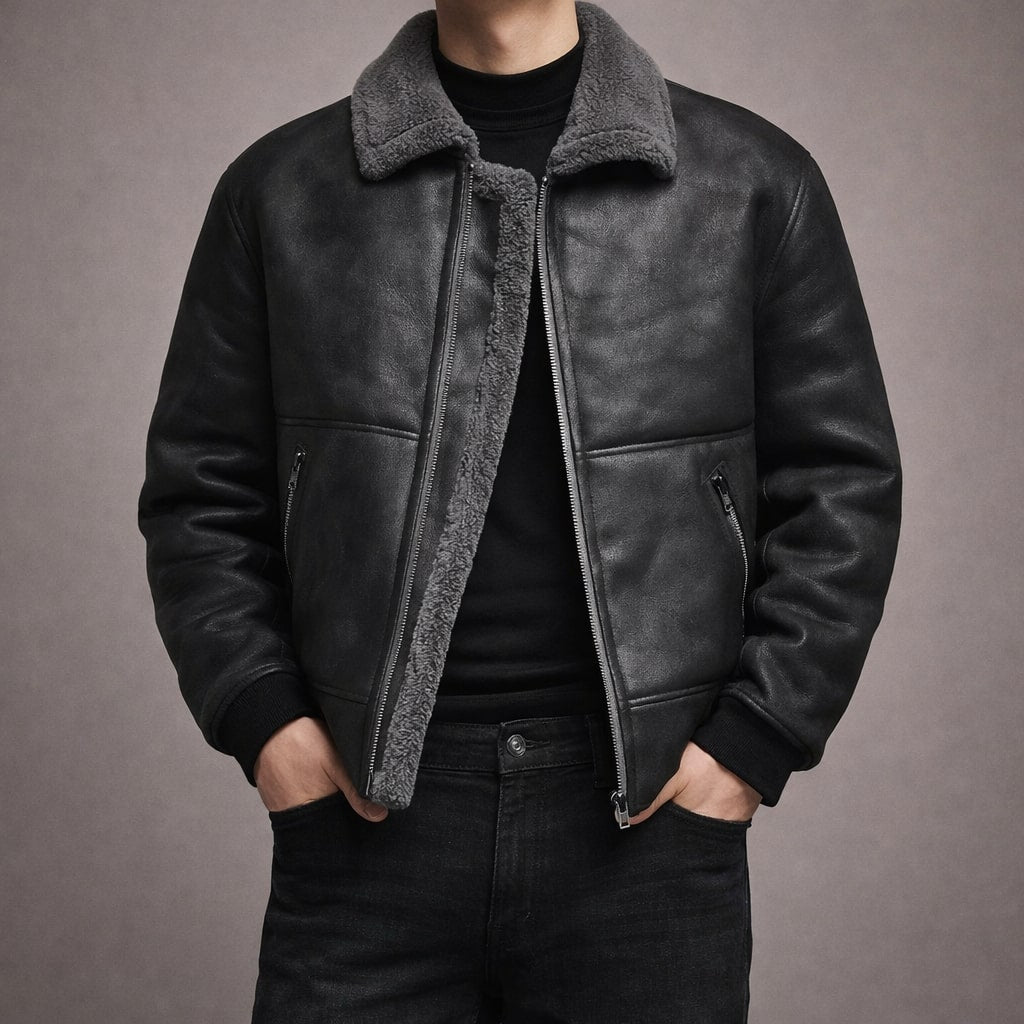 Men's Hooded Shearling Bomber | Zip Up