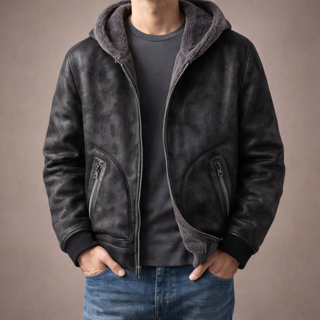 Men's Hooded Shearling Bomber | Zip Up