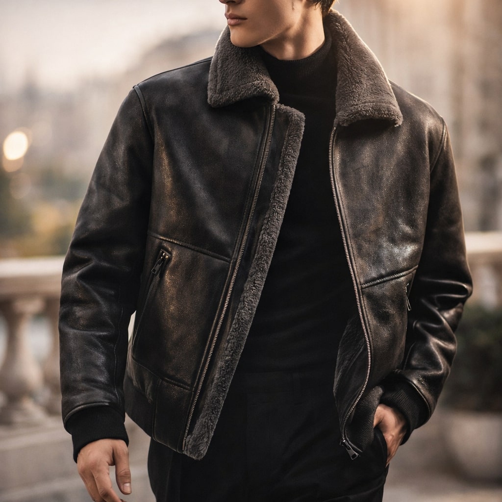 Men's Hooded Shearling Bomber | Zip Up