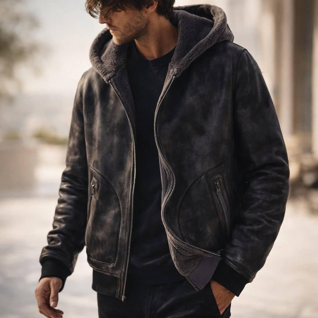 Men's Hooded Shearling Bomber | Zip Up