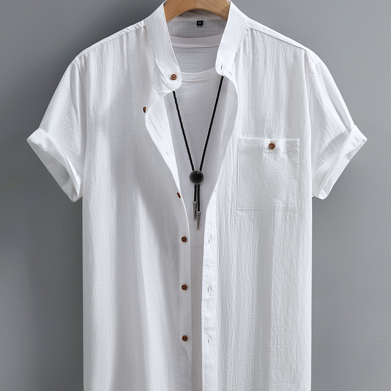 Men's Short Sleeve Grandad Collar Shirt | Chest Pocket