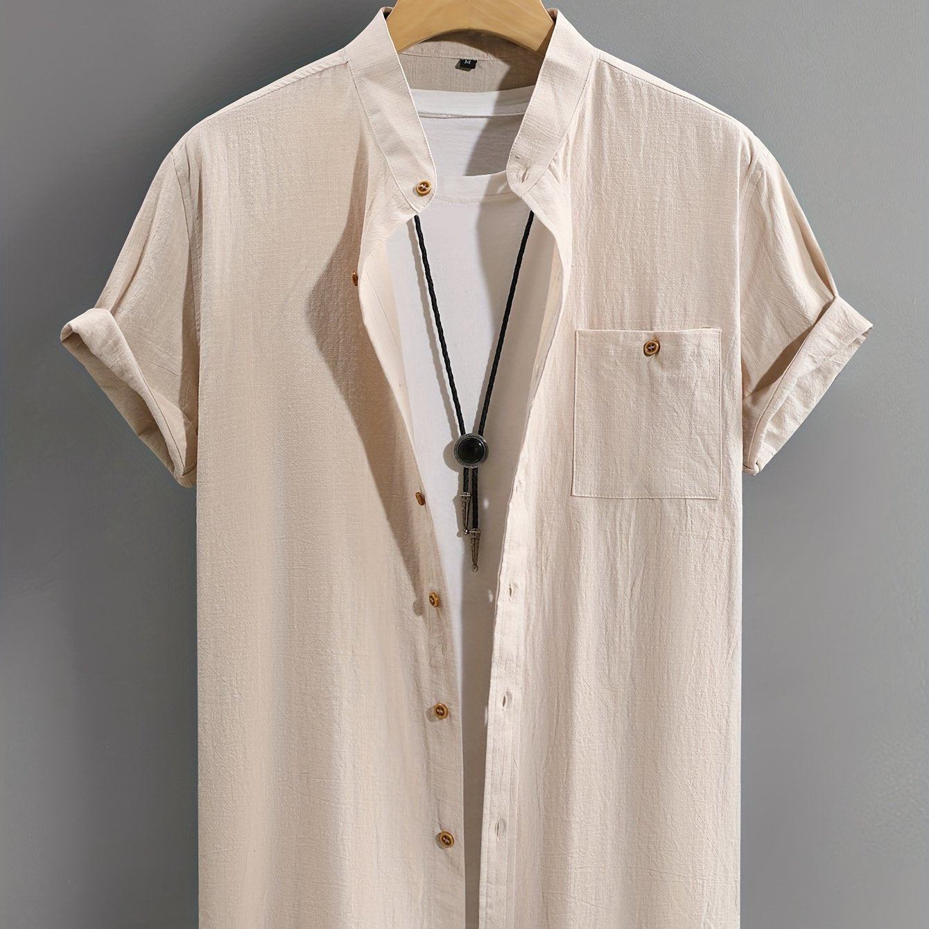 Men's Short Sleeve Grandad Collar Shirt | Chest Pocket