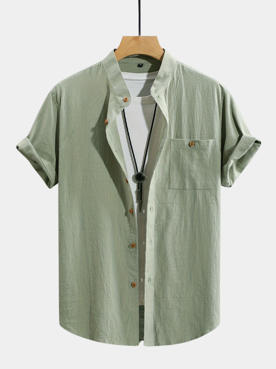 Men's Short Sleeve Grandad Collar Shirt | Chest Pocket