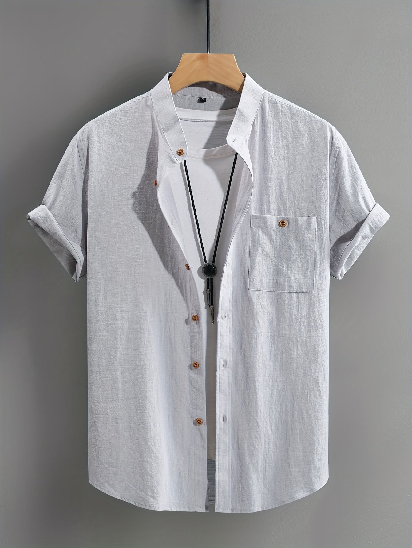 Men's Short Sleeve Grandad Collar Shirt | Chest Pocket