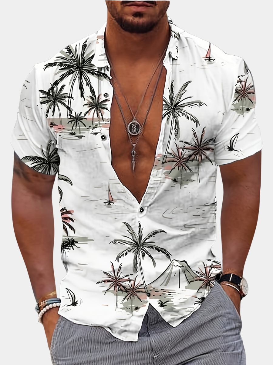 Men's Short Sleeve Palm Print Shirt | Hawaiian