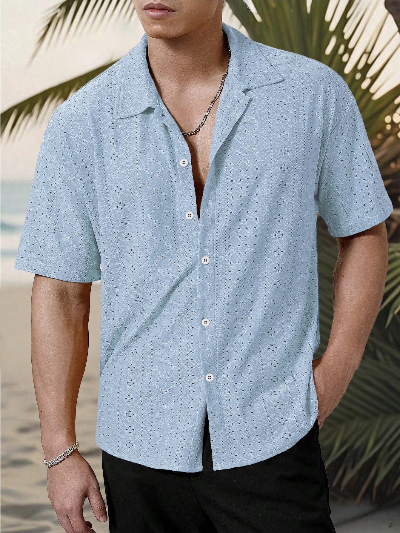 Men's Short-Sleeve Textured Shirt | Camp Collar