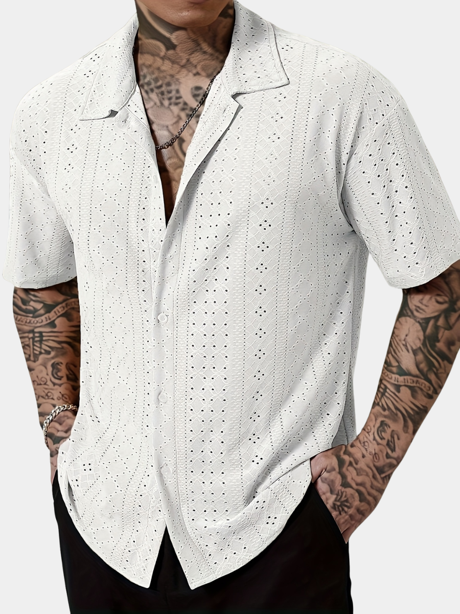 Men's Short-Sleeve Textured Shirt | Camp Collar