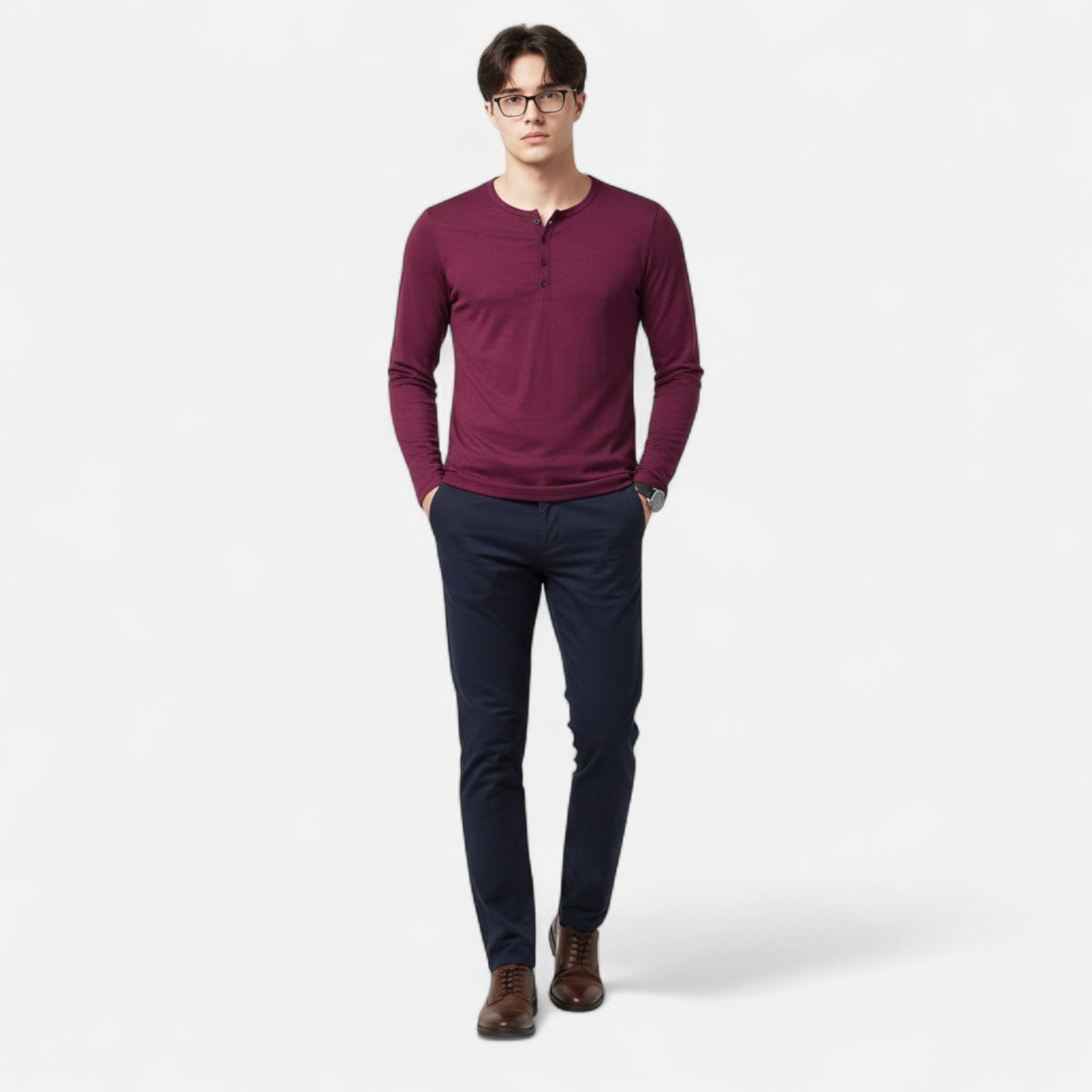Men's Henley Top T-Shirt | Long Sleeve