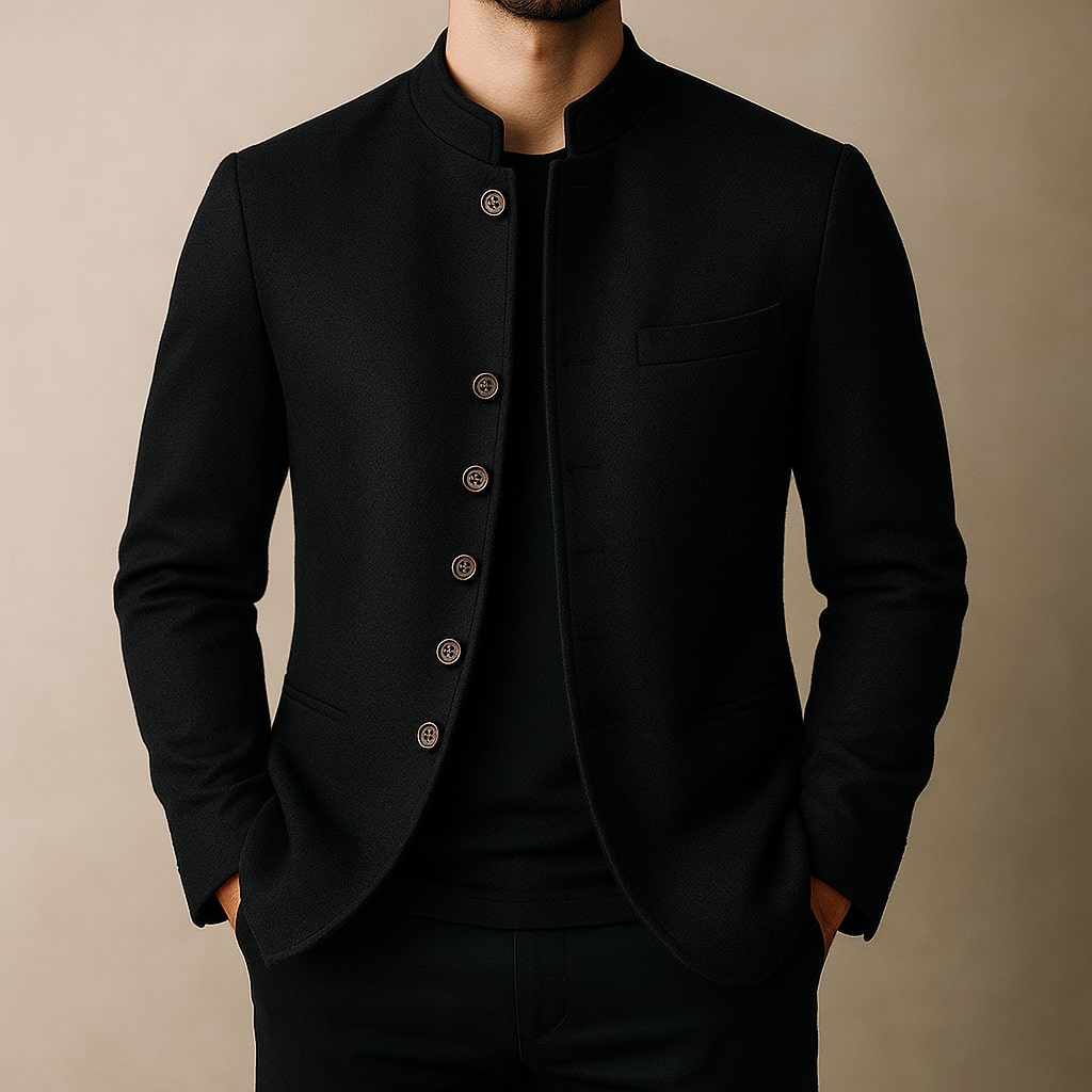 Men's Stand Collar Button Jacket | Slim Fit